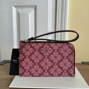 Kate Spade Lucy Spade Flower PV Small Zip Wrislet, Grenache Pink, NWT